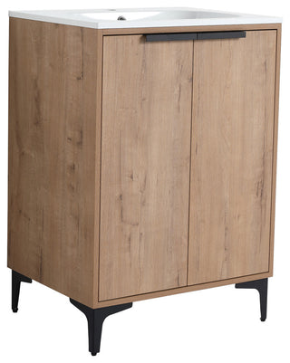 Single Vanity, Neutral Finish With Solid Surface Resin White Sink, 24"