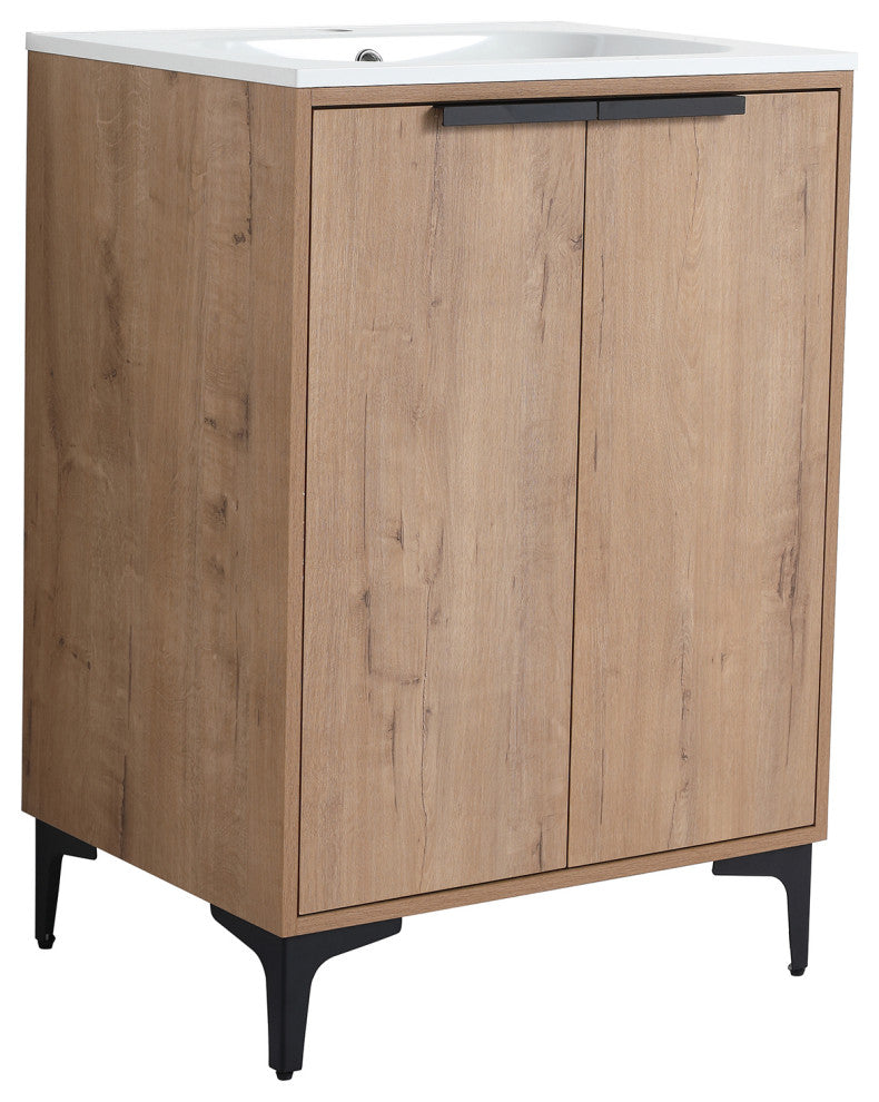 Single Vanity, Neutral Finish With Solid Surface Resin White Sink, 24"