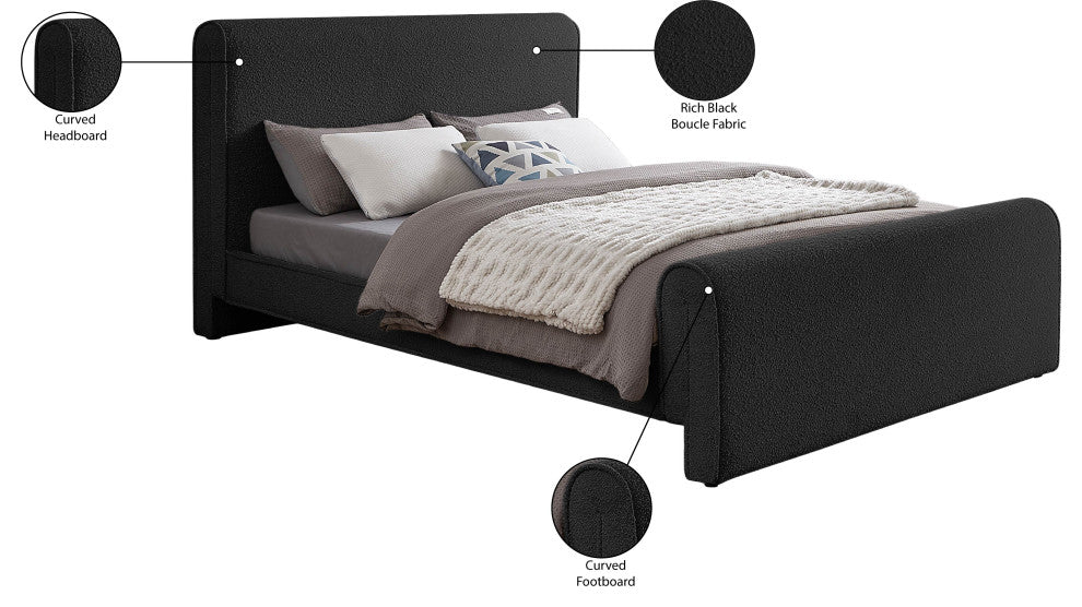 Stylus Black Boucle Fabric Full Bed, Black, King