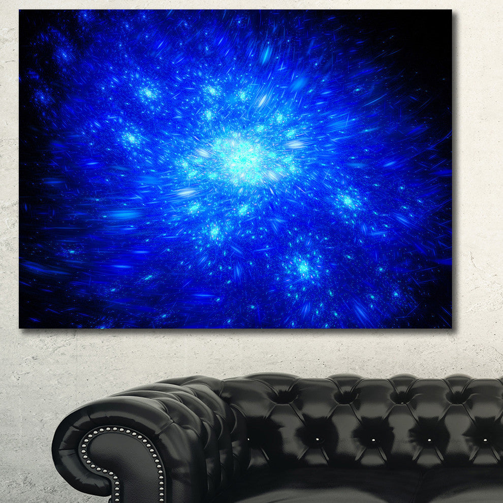 Blue Fireworks on Black, Abstract Art on Canvas, 40x30