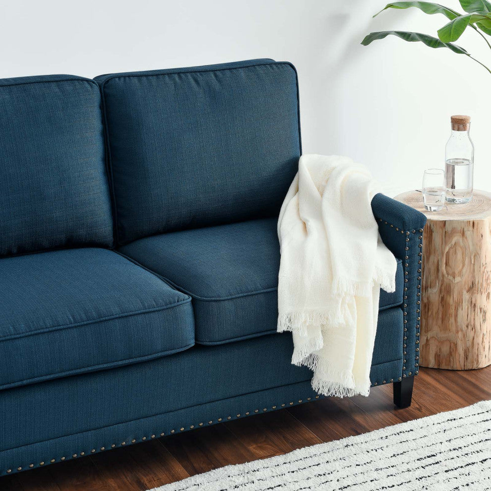 Sofa, Fabric, Navy Blue, Modern, Living Lounge Room Hotel Lobby Hospitality