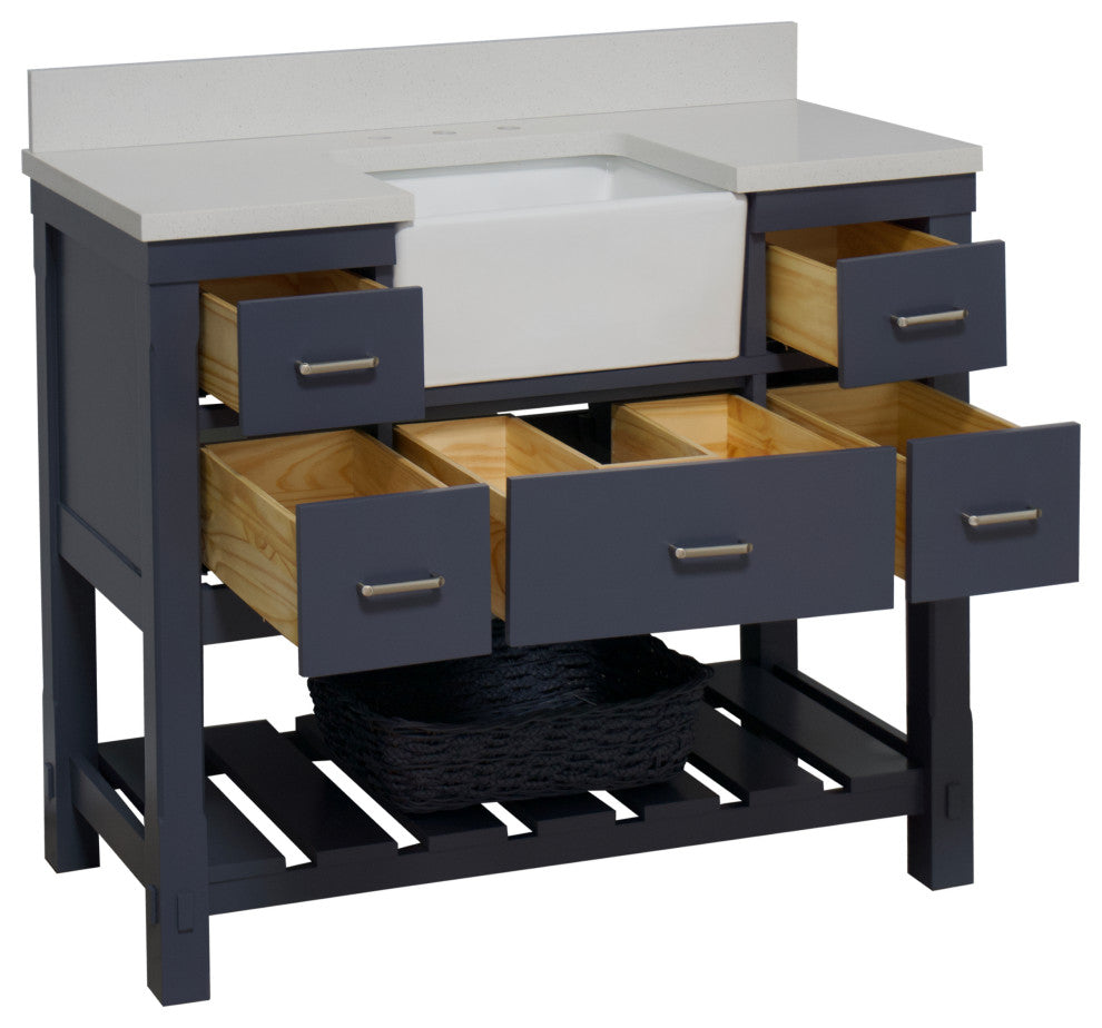 Charlotte 48" Bathroom Vanity, Marine Gray, Quartz