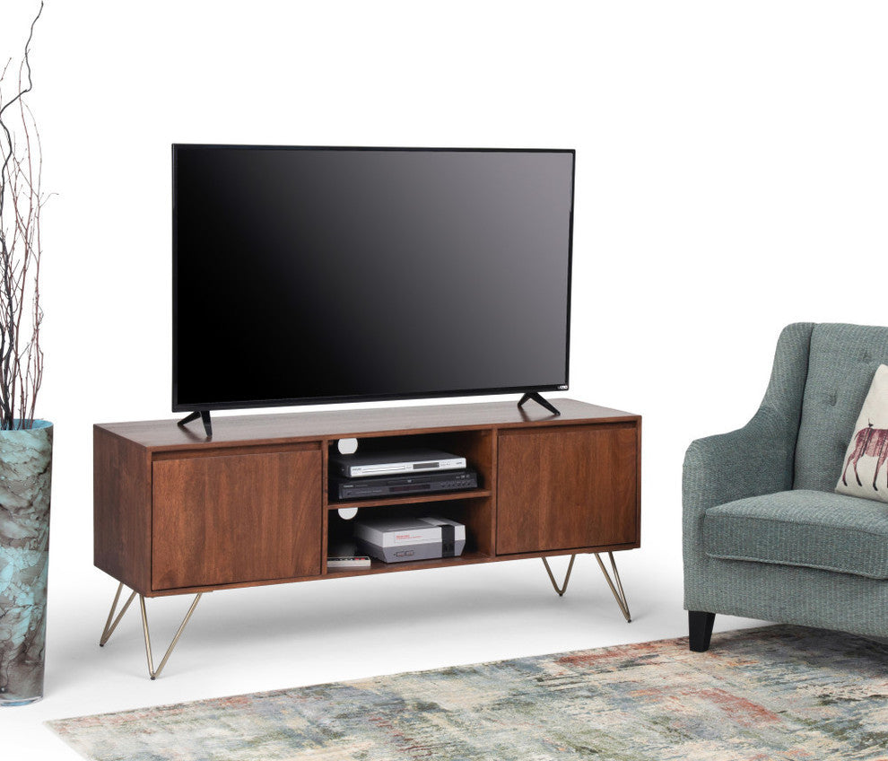 Hunter Solid Mango Wood TV Media Stand For TVs up to 65", Umber Brown Stain