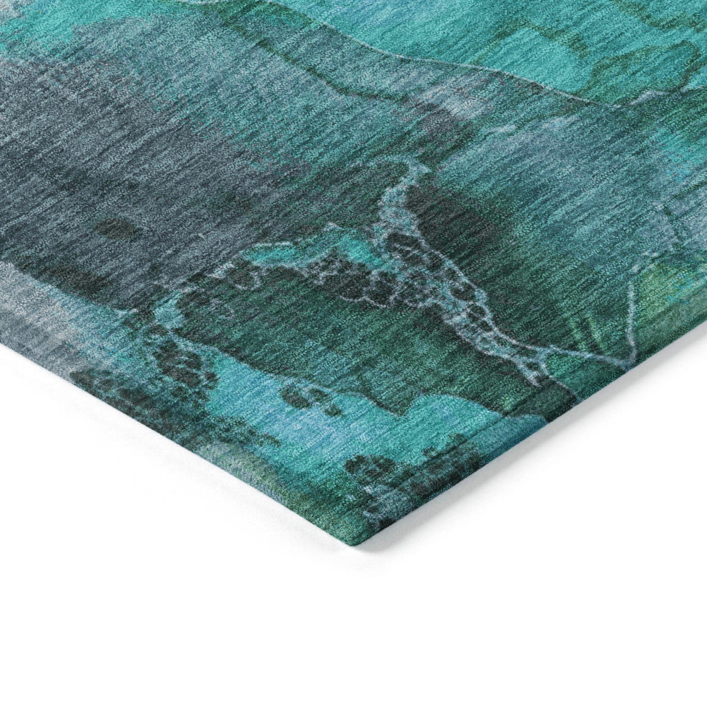 Machine Washable Indoor/Outdoor Chantille ACN1864 Teal 8' x 8' Round Rug