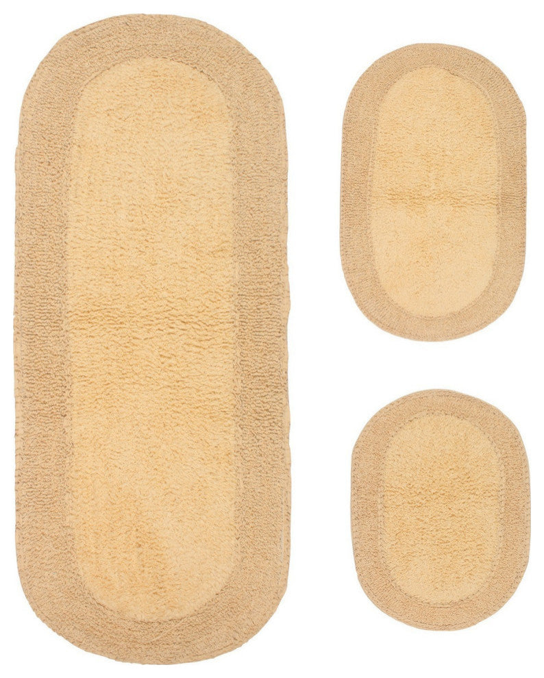 Double Ruffle Collection Bath Rug Set, 3-Piece Set With Runner, Butter