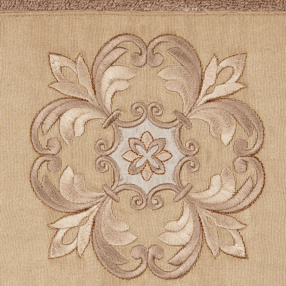 100% Turkish Cotton Alyssa Embellished Bath Towel, Latte