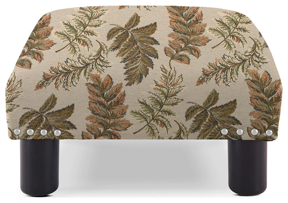 Jules 16" Square Footstool Accent Ottoman, Tan Floral Jacquard