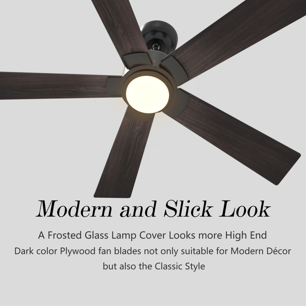 CARRO 52'' 5 Blades Smart Ceiling Fan with Remote Control and Dim LED Light, Black
