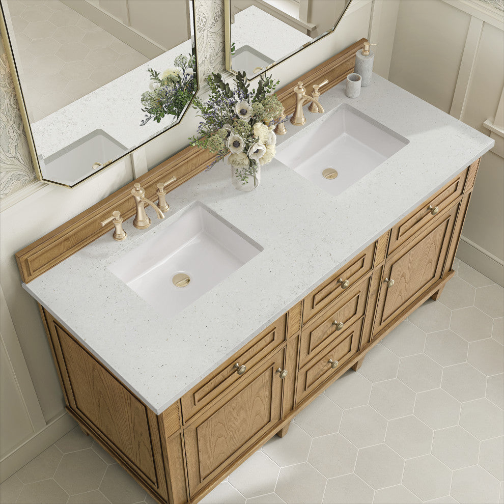 Lorelai 60" Double Vanity, Light Natural Oak, 3 CM Lime Delight Top