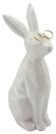 Ceramic 9"H Bunny With Glasses, White/Gold