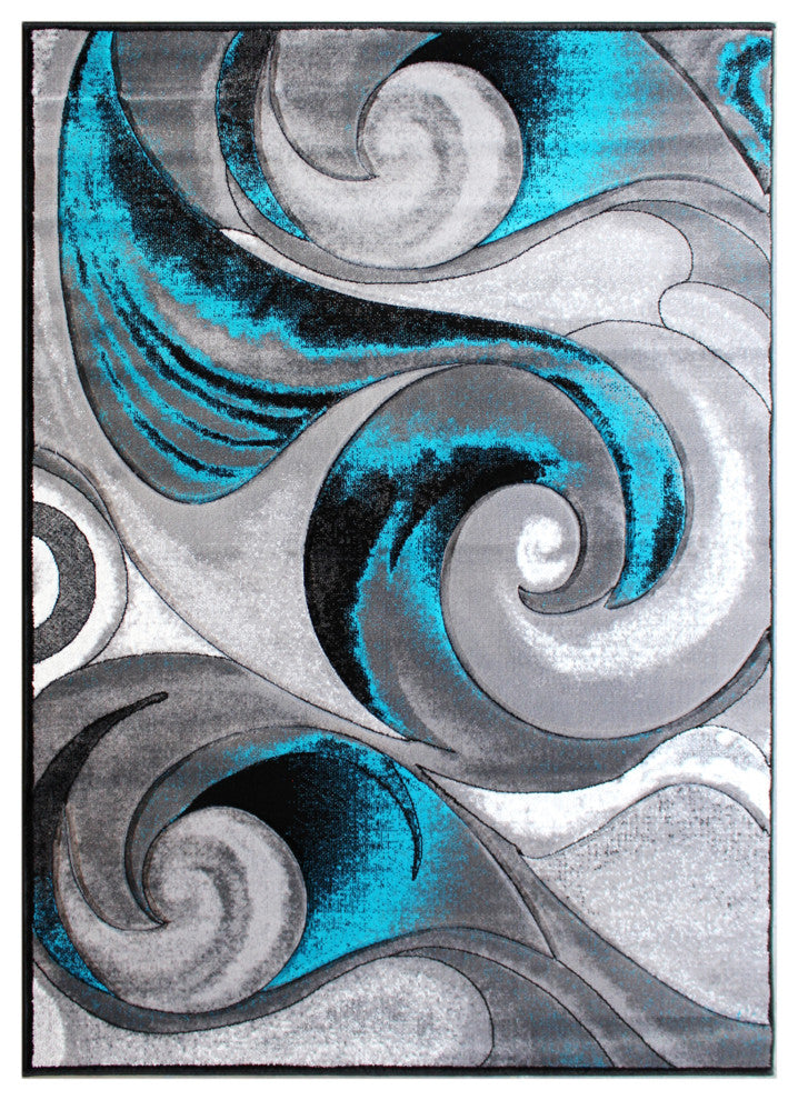 Tellus Collection Olefin Ocean Waves Pattern Area Rug, Turquoise, 8' X 10'