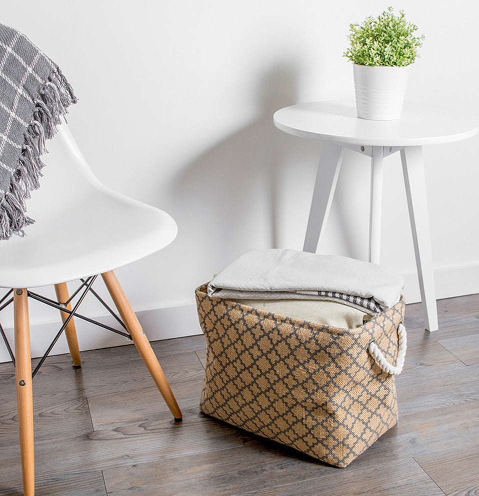 DII Burlap Bin Lattice Gray Rectangle Large 18x12x15"