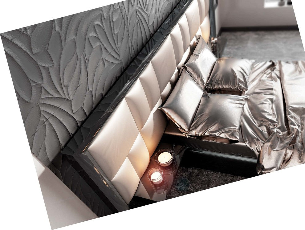 Md Sophie 41 Special Headboard Bedroom Set, Glossy Gray, Queen