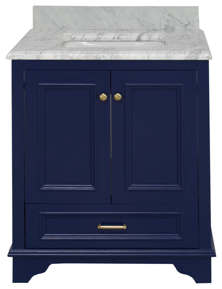 Nantucket 30" Bathroom Vanity, Royal Blue, Carrara Marble