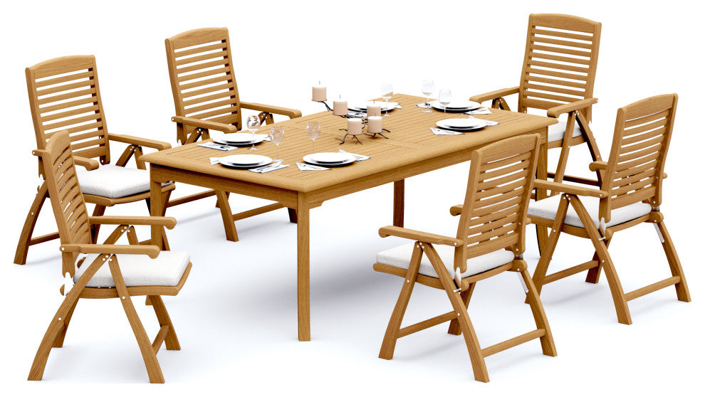 7-Piece Outdoor Teak Dining Set: 83" Rectangle Table, 6 Ashley Folding Arm Chair