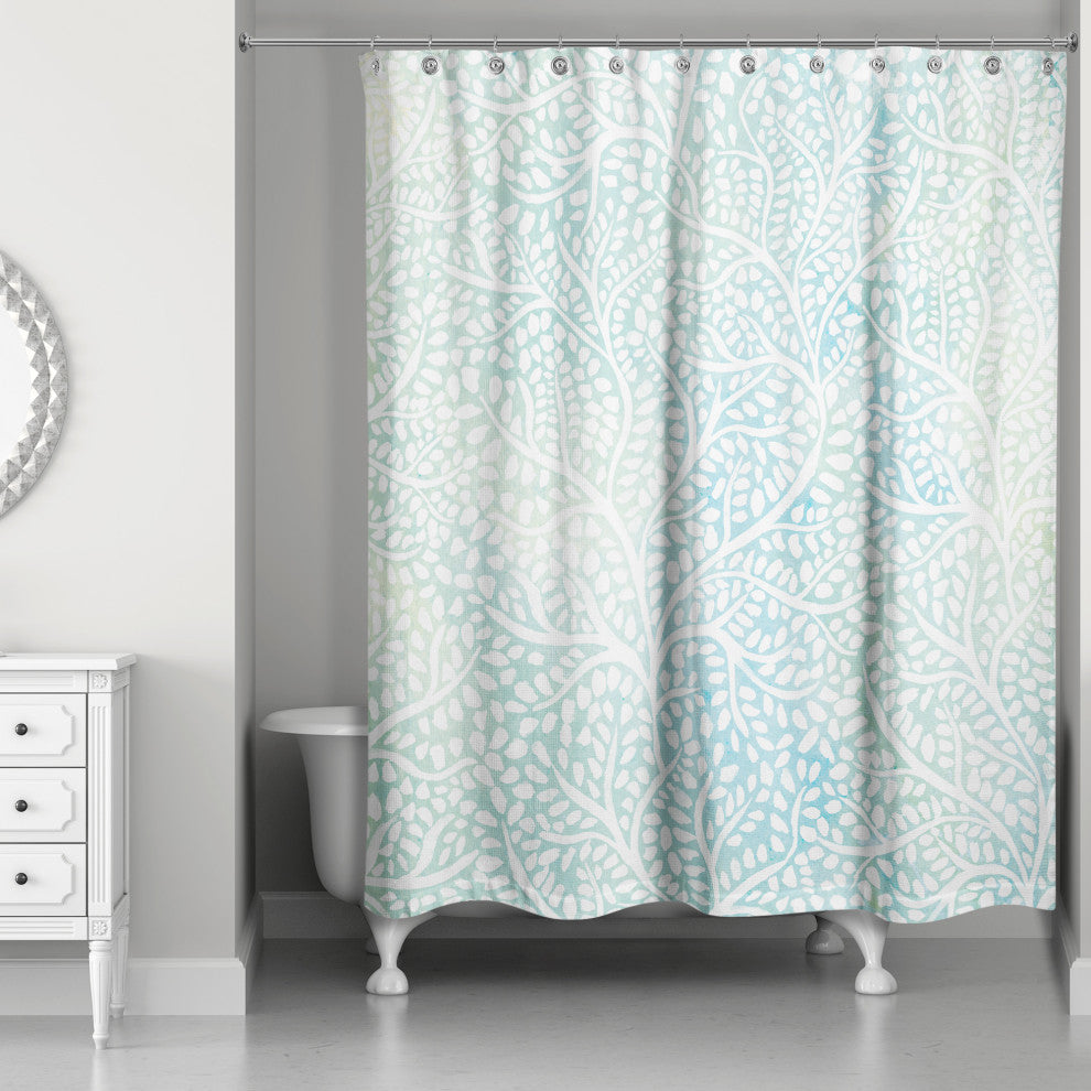 Mint Abstract Trees 71x74 Shower Curtain