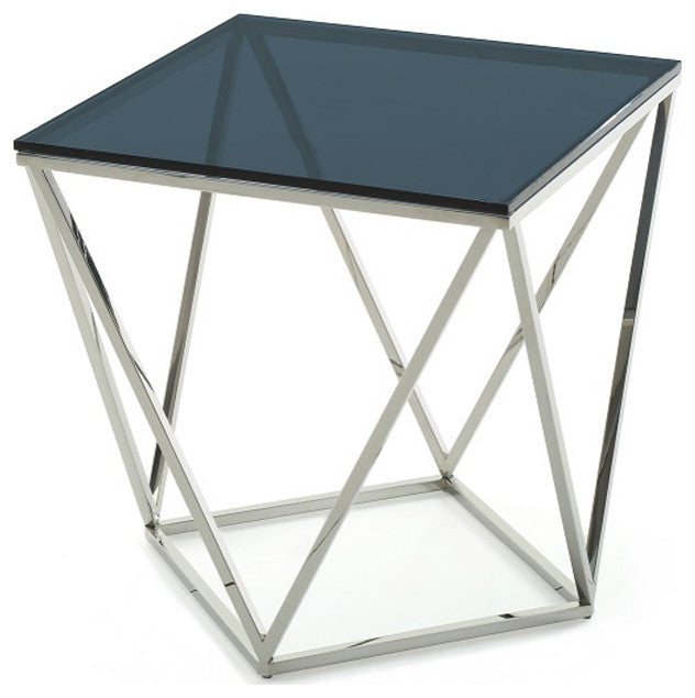 HomeRoots 25" Glass and Stainless Steel End Table