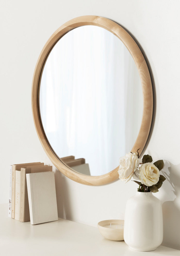 Pao Curved Framed Wood Wall Mirror, Natural, 28"