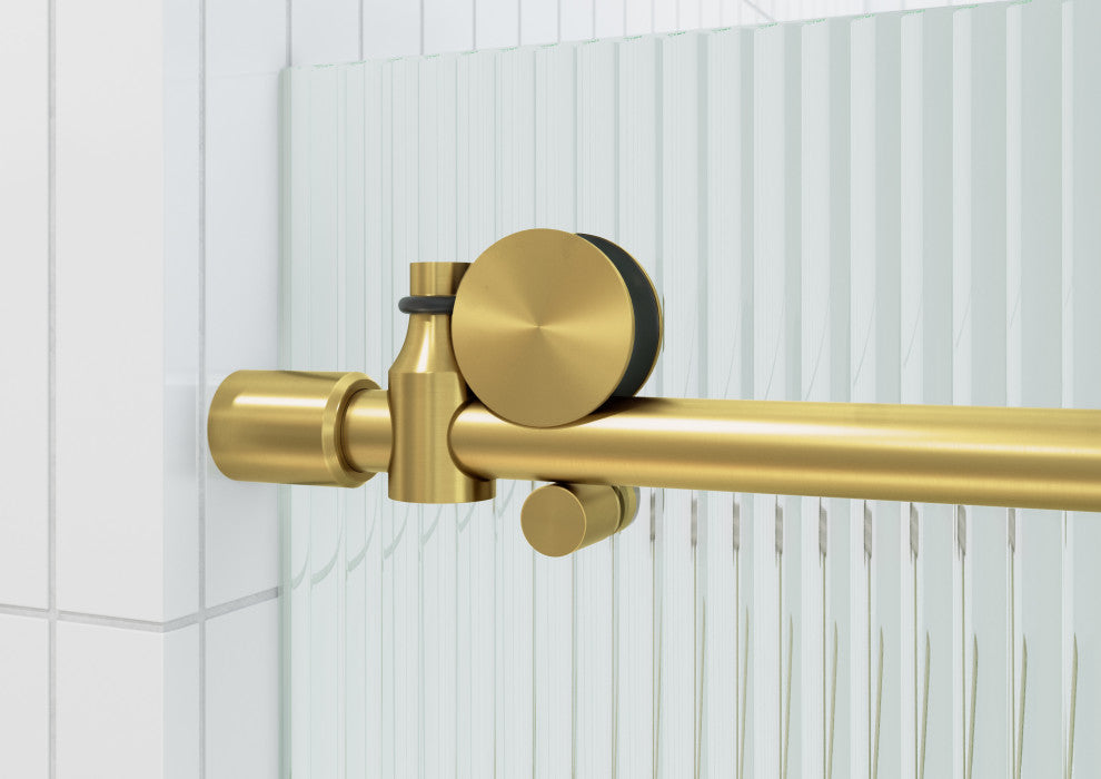 Galaxy 60"x60" Frameless Glass Sliding Bathtub Doors, Satin Brass, Right