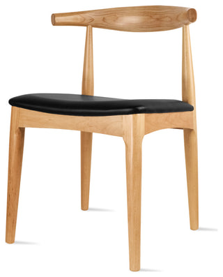 Set of 2 Modern Wooden Elbow Dining Chairs With PU Leather or Beige Fabric Seat, Natural