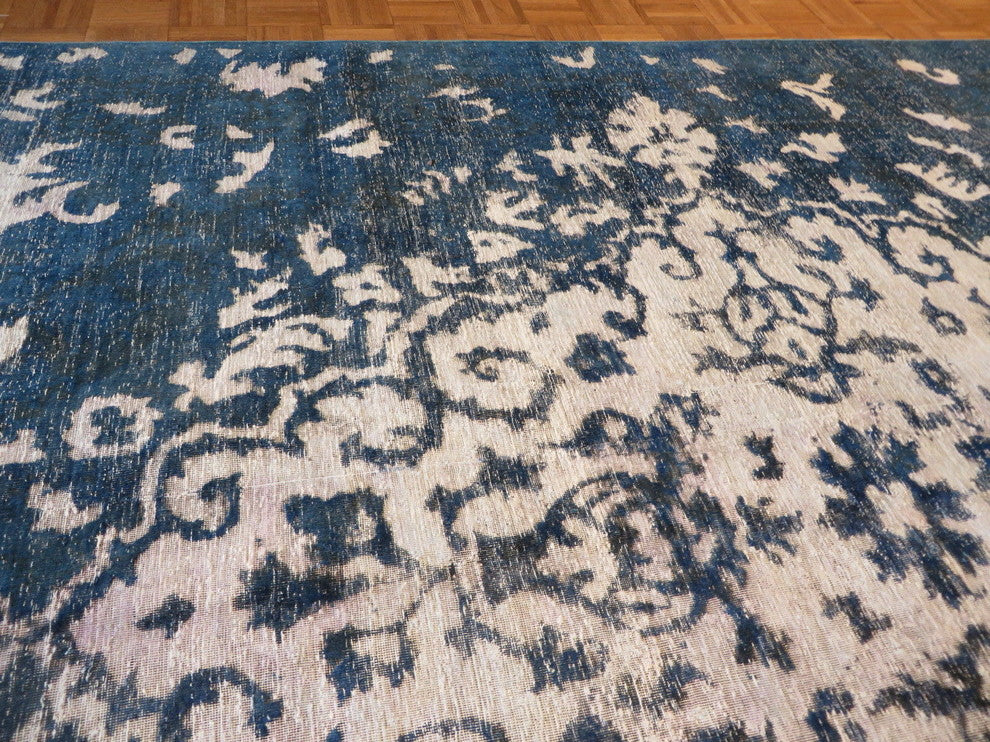 8x12 Hand Knotted Overdyed Ivory & Blue Persian Tabrez Oriental Rug
