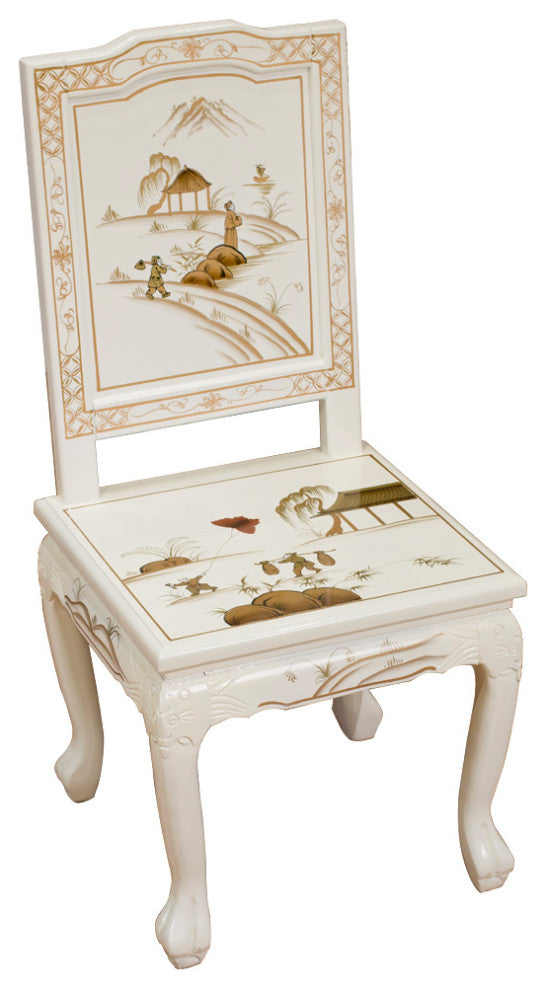 White Lacquer Chinoiserie Harpsichord Style Oriental Desk Set