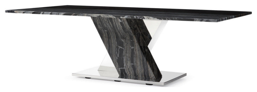 Malbec Black and White Marble Modern Coffee Table Polished Stainless Steel Base