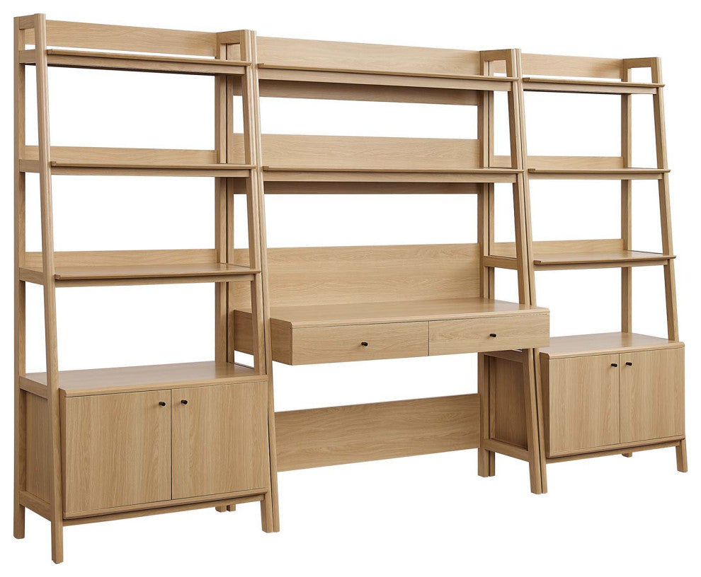 Bixby 3-Piece Wood Office Desk and Bookshelf, Oak