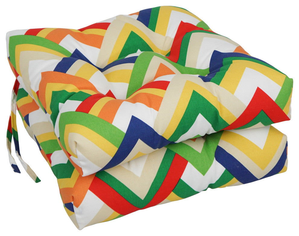 16" Spun Polyester Outdoor Square Tufted Chair Cushions, Set of 4, Resort Garden