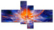 Colorful Glowing Space Flower Fractal, Large Floral Wall Art, 60"x32", 4 panels