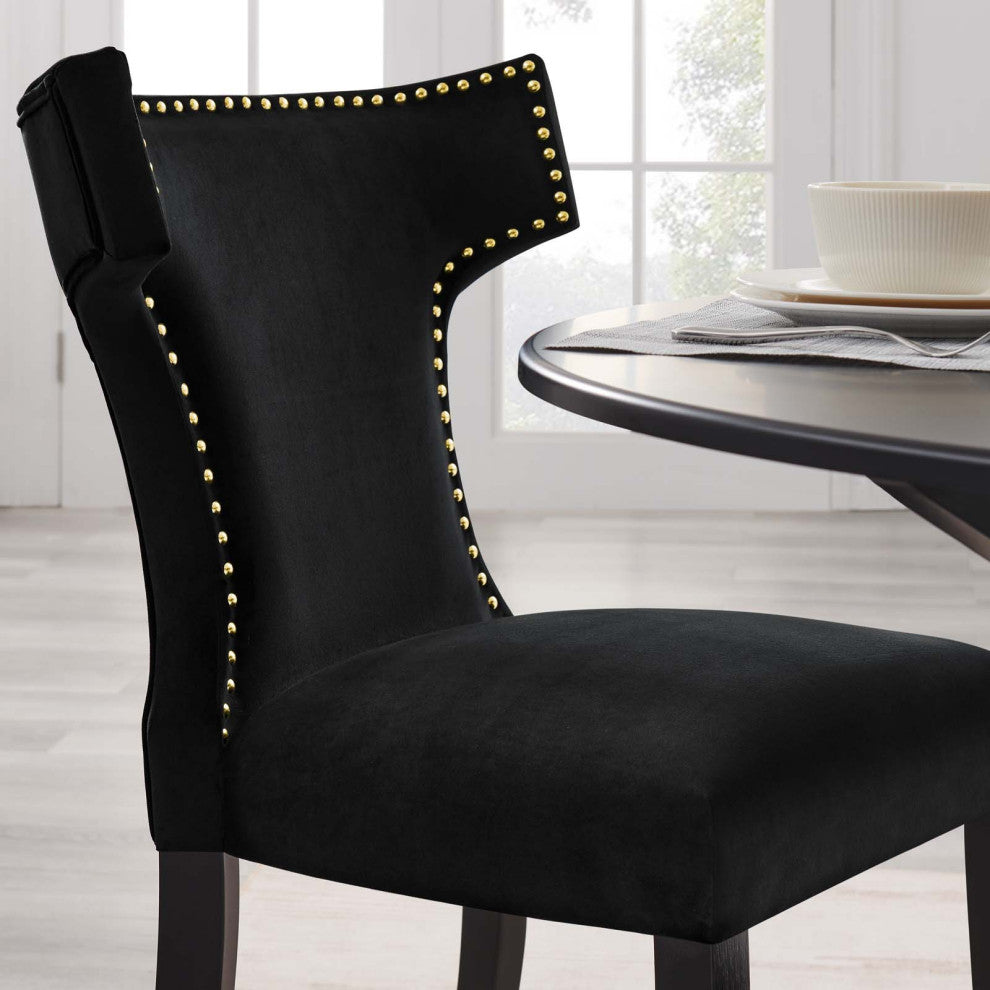 Dining Chair, Nailhead, Set of 2, Black, Velvet, Modern, Bistro Hospitality