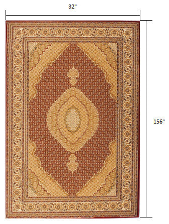 3" x 13" Red and Beige Medallion Runner Rug