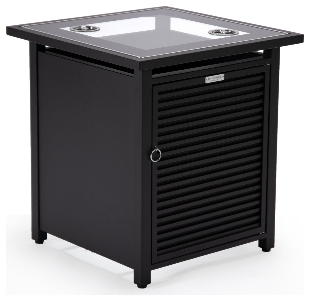 LeisureMod Walbrooke Square Fire Pit Table and Tank Holder With Slats, Black