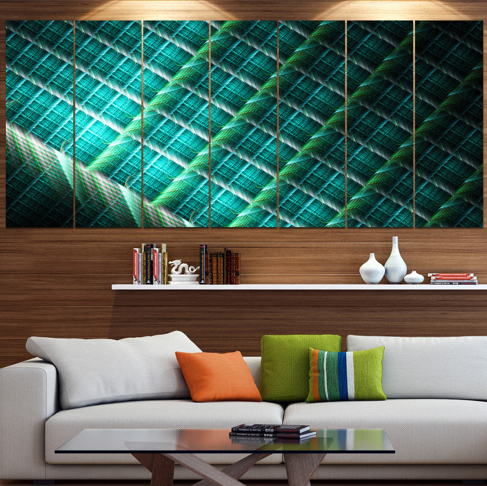 Green Fractal Grill Pattern, Abstract Art on Canvas, 83"x32", 7 Panels