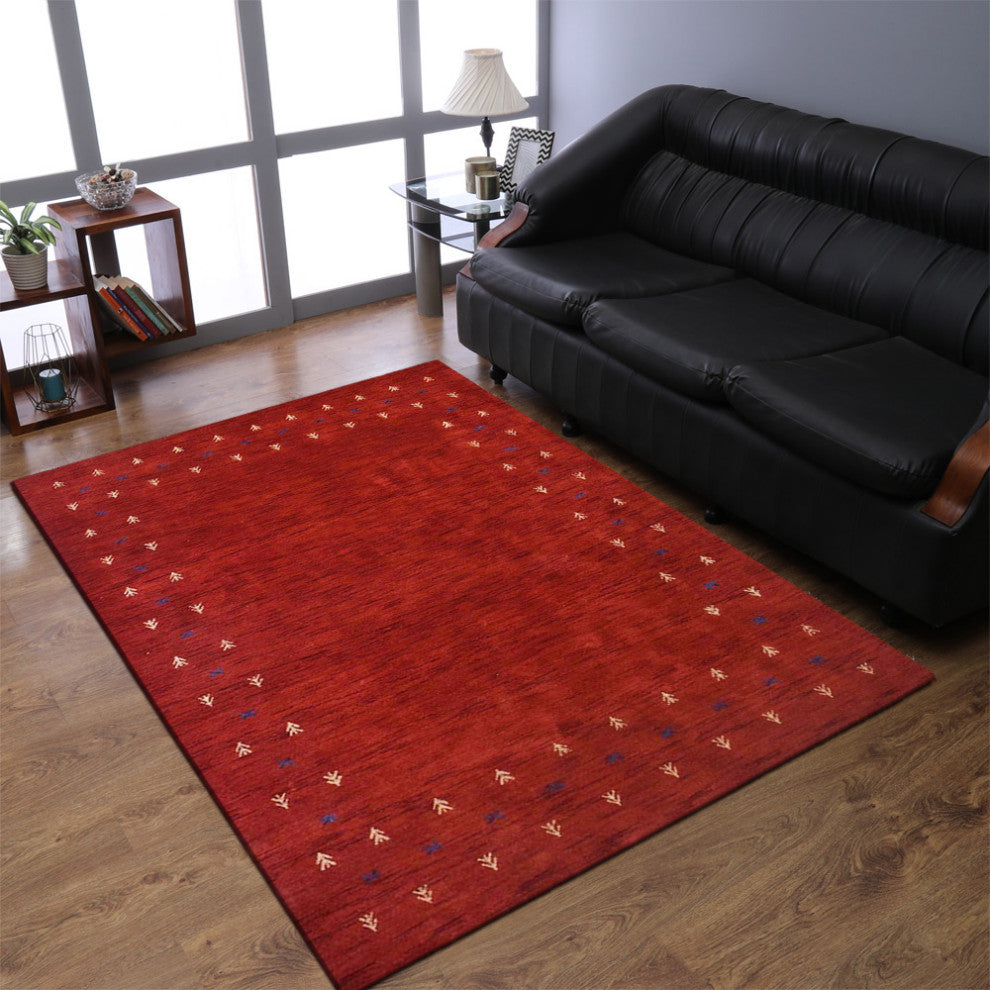 HAND KNOTTED LOOM WOOL ECO-FRIENDLY AREA RUGS - Rectangle, Red, Contemporary
