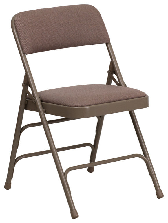 2 Pack HERCULES Curved Triple Braced & Double Hinged Folding Chairs, Beige Fabric/Beige Frame
