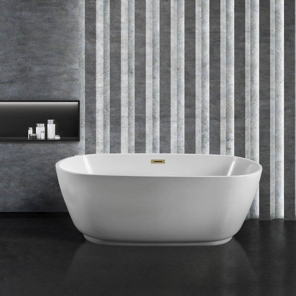 59" Streamline N560BBR Bathtub and Tray With Drain, Brushed Brass