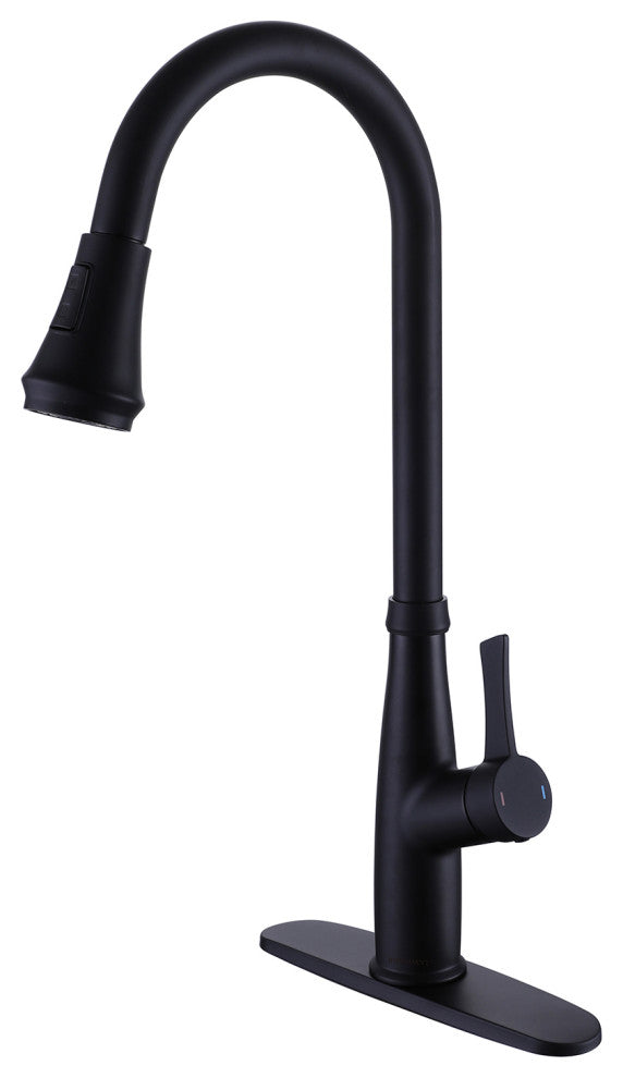 Pull Out Single Handle Two Function Deck Mounted Kitchen Faucet, Matte Black