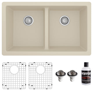 Karran 32" Undermount Double Bowl 50/50 Quartz Kitchen Sink Kit, Bisque