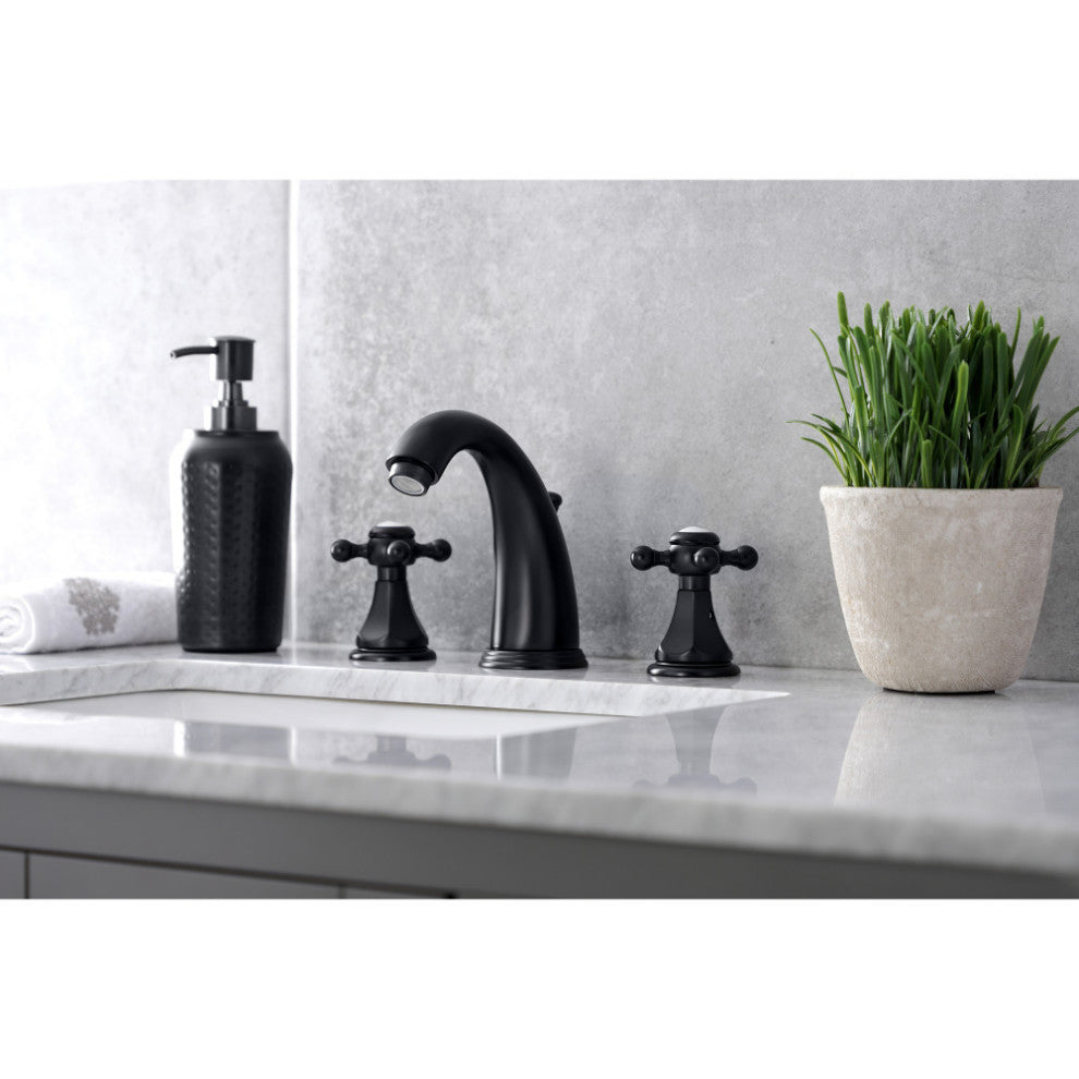Kingston Brass KB4980BX Widespread Bathroom Faucet and Pop-Up Drain, Matte Black
