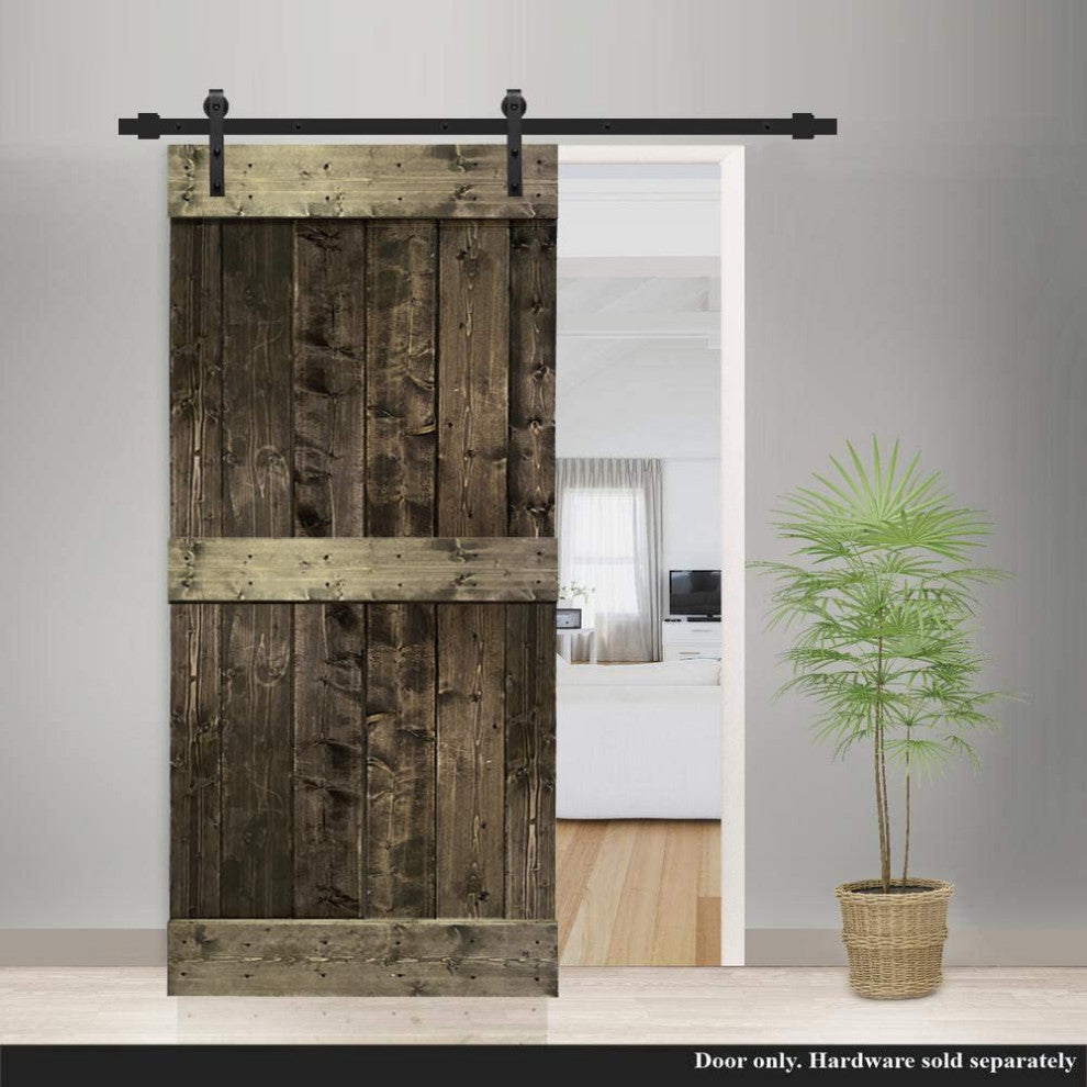 Stained Solid Pine Wood Sliding Barn Door, Espresso, 38"x84", Mid-Bar