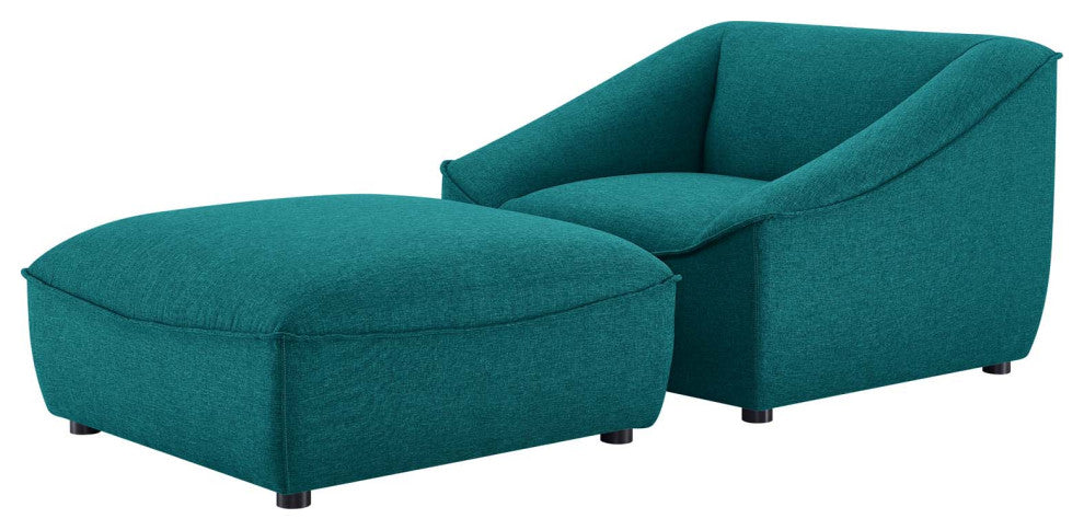 Armchair Accent Chair and Ottoman, Fabric, Teal Blue, Modern, Lounge Hospitality