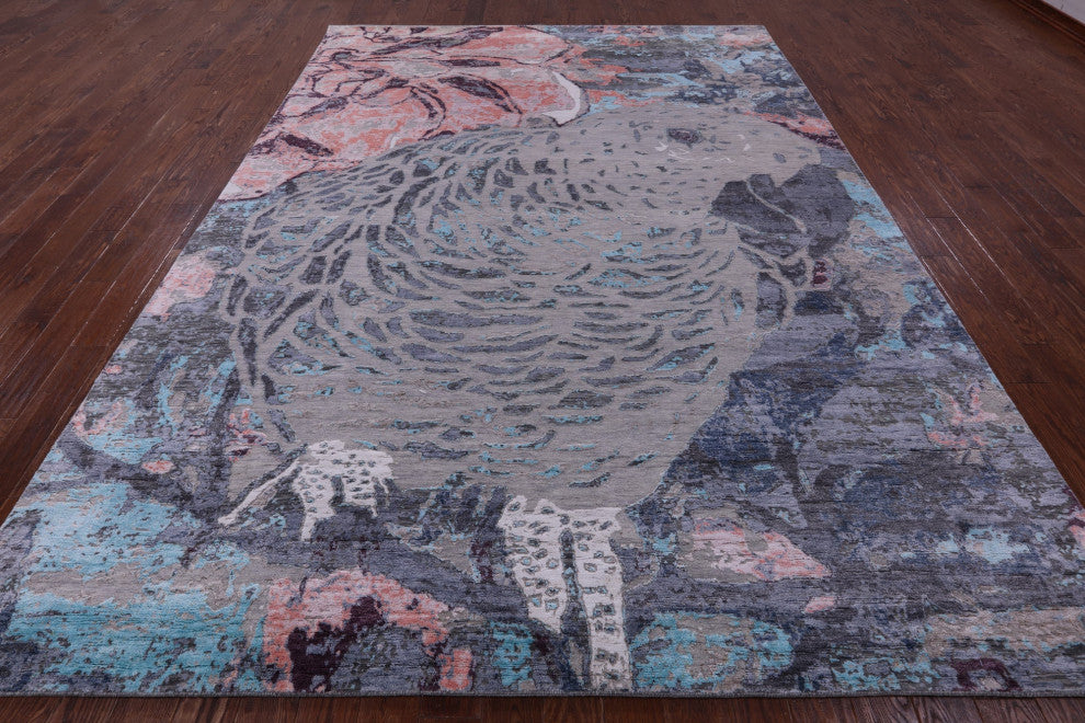9' 0" X 12' 2" Modern Parrot Design Handmade Wool & Silk Rug - Q15553