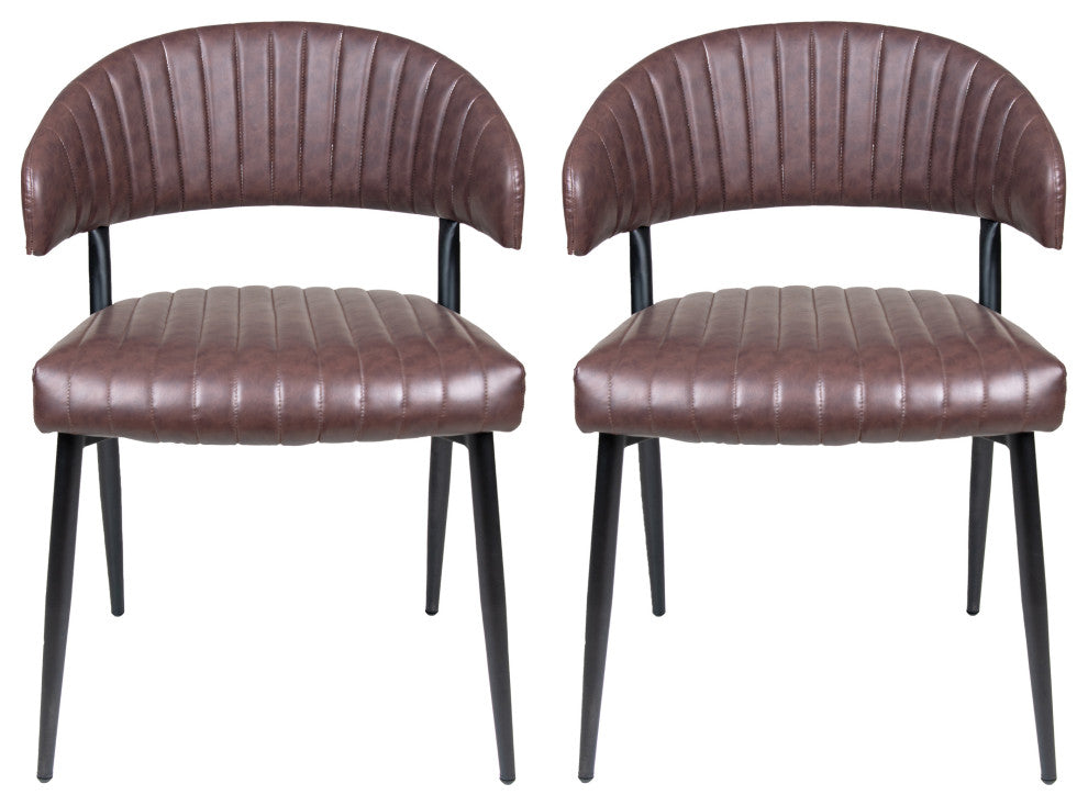 GDF Studio Curved Back Faux Leather Dining Chair, Brown/Black, Set of 2