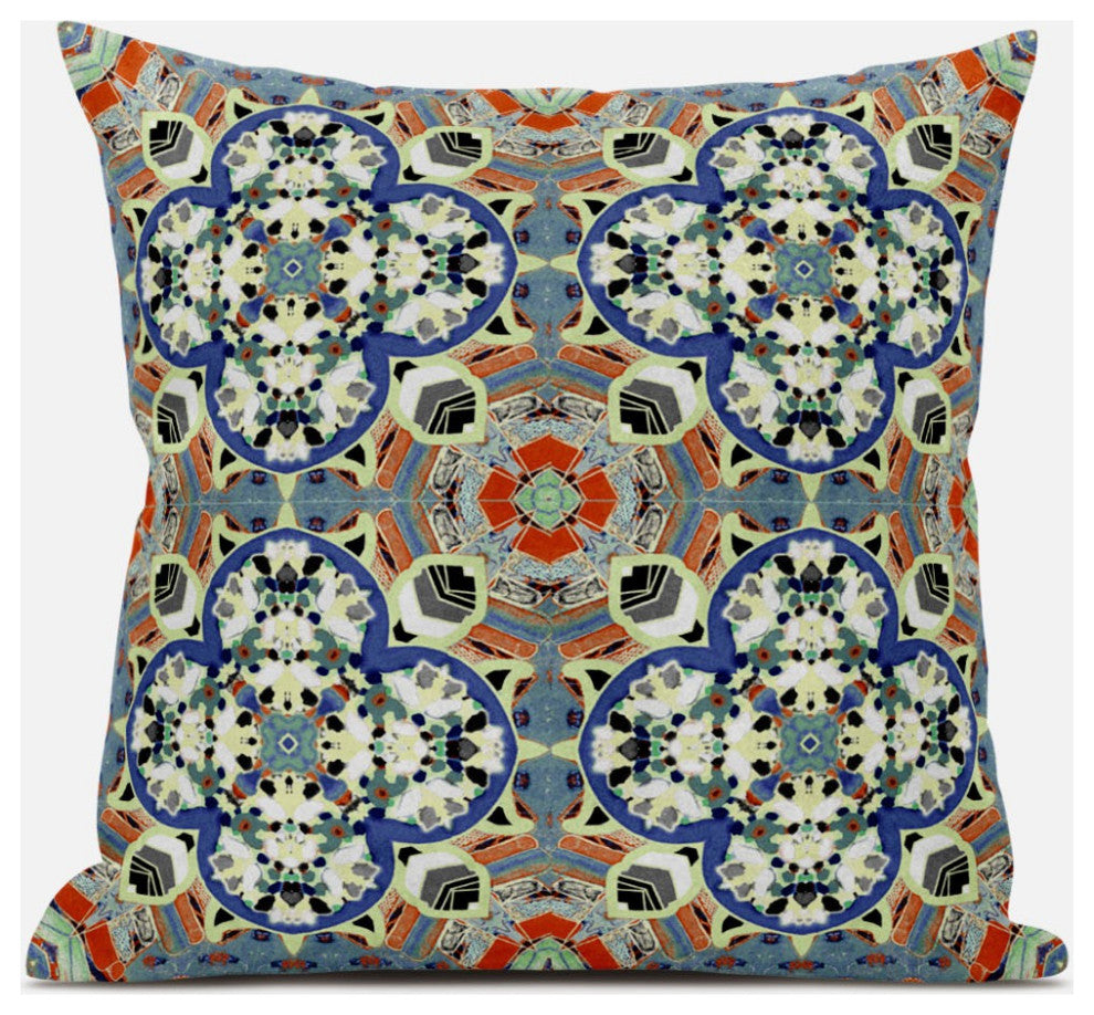 20" Blue Cream Cloverleaf Boho Suede Throw Pillow