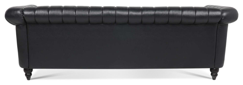 83" Faux leather Rolled Arm Sofa with Nailhead Trim, Black, 83'' X 33''