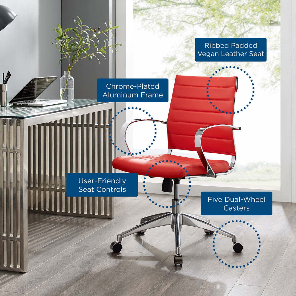Computer Work Desk Chair, Faux Leather, Red, Modern, Home Business Office