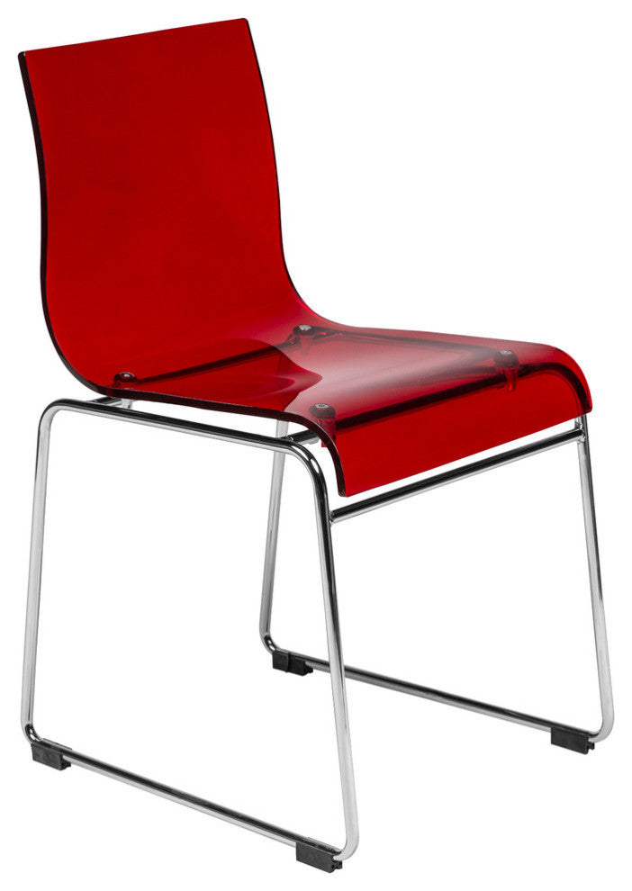 LeisureMod Lima Lucite Acrylic Dining Side Chairs, Transparent Red