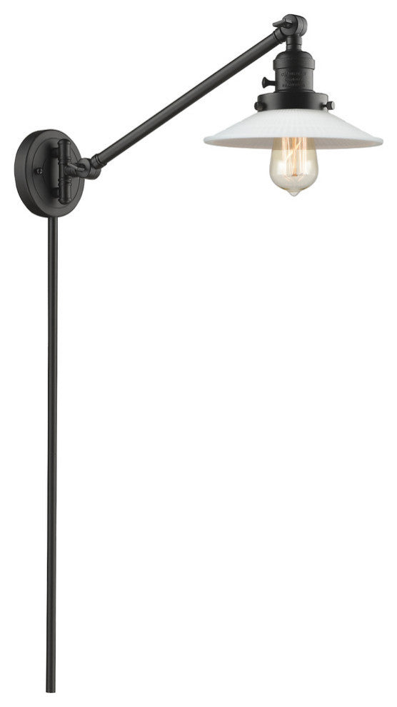 Halophane 1-Light Swing Arm, Oil Rubbed Bronze, Matte White Halophane