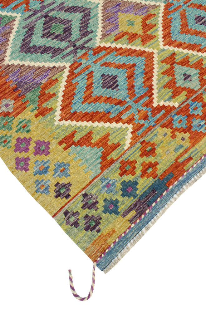 Flatweave Tawil Red/Light Green Rug, 4'10x6'2